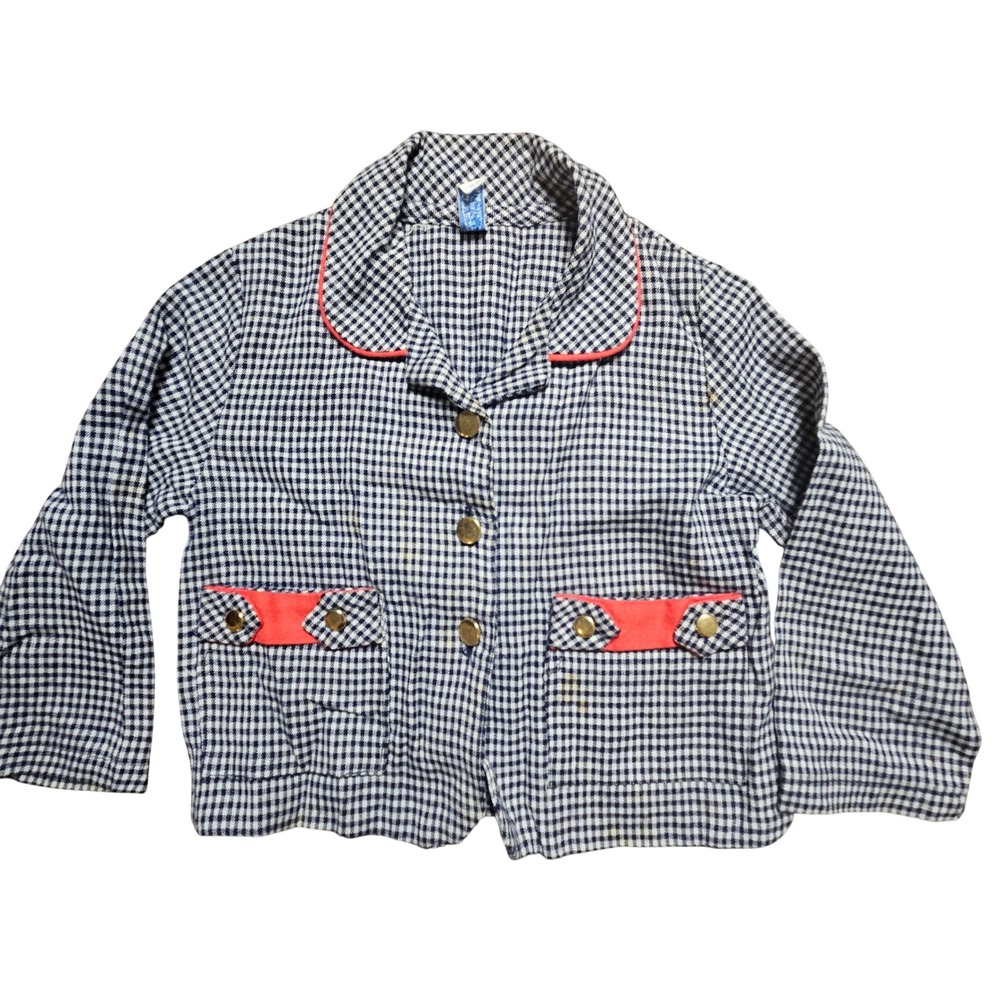 Vintage 70s Honeysuckle Sears Gingham Jacket Contrast‎ Trim 29 4L Preppy